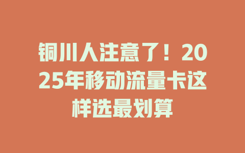 铜川人注意了！2025年移动流量卡这样选最划算