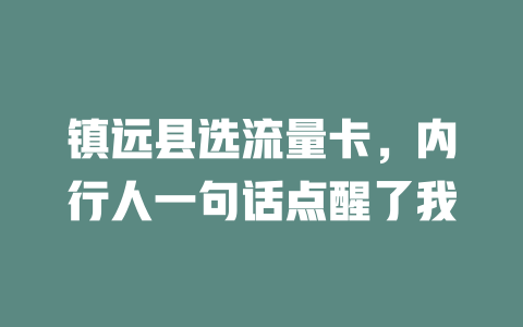镇远县选流量卡，内行人一句话点醒了我