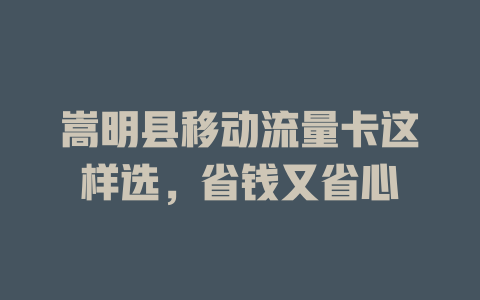 嵩明县移动流量卡这样选，省钱又省心