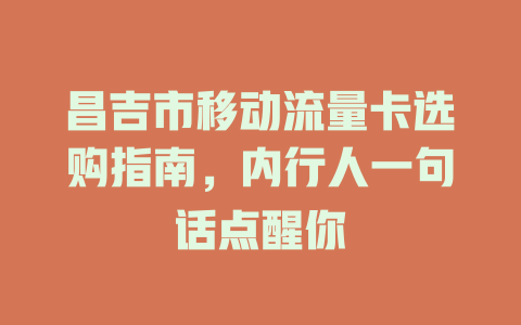 昌吉市移动流量卡选购指南，内行人一句话点醒你