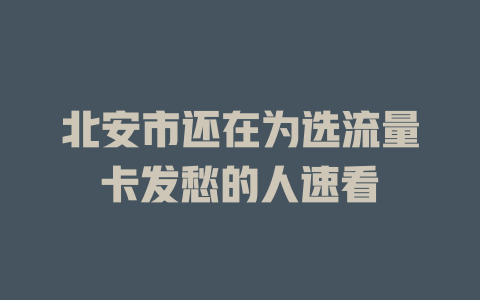 北安市还在为选流量卡发愁的人速看
