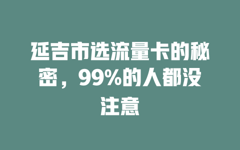 延吉市选流量卡的秘密，99%的人都没注意