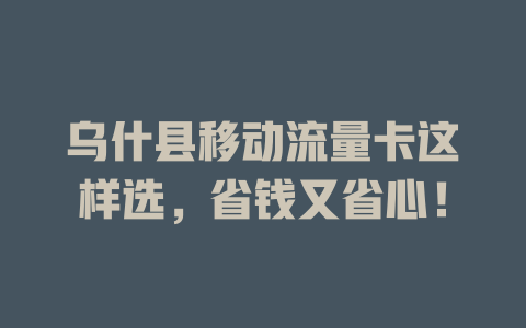 乌什县移动流量卡这样选，省钱又省心！