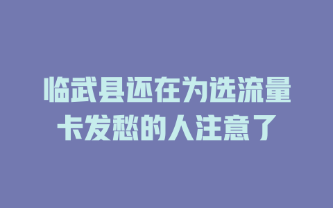 临武县还在为选流量卡发愁的人注意了
