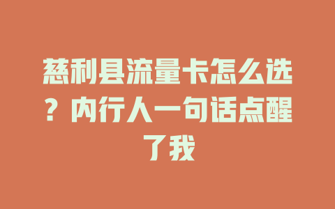 慈利县流量卡怎么选？内行人一句话点醒了我