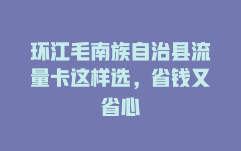 环江毛南族自治县流量卡这样选，省钱又省心