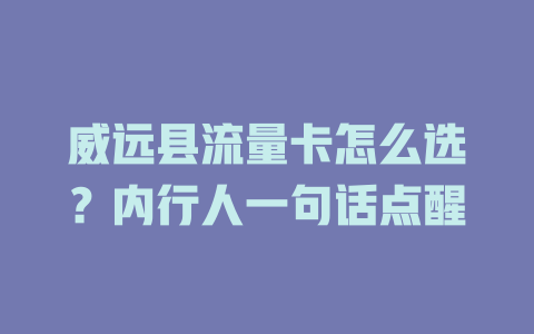威远县流量卡怎么选？内行人一句话点醒