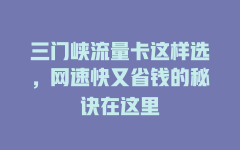 三门峡流量卡这样选，网速快又省钱的秘诀在这里