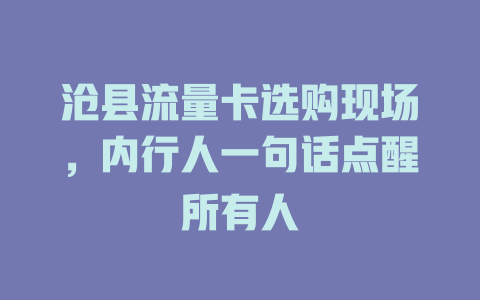沧县流量卡选购现场，内行人一句话点醒所有人