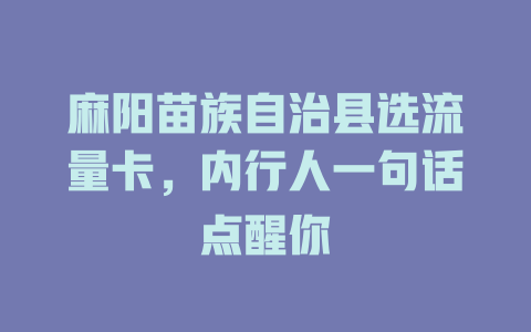 麻阳苗族自治县选流量卡，内行人一句话点醒你