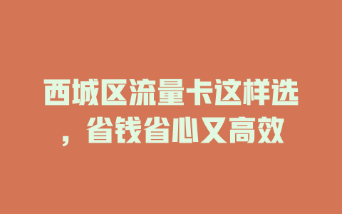 西城区流量卡这样选，省钱省心又高效