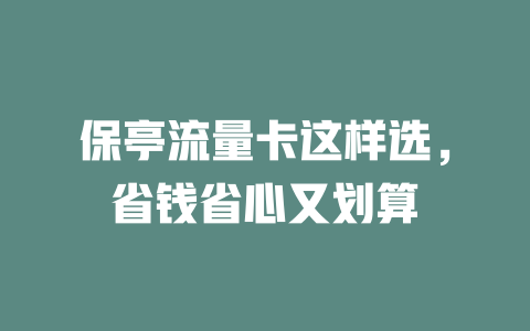 保亭流量卡这样选，省钱省心又划算