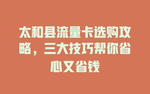 太和县流量卡选购攻略，三大技巧帮你省心又省钱
