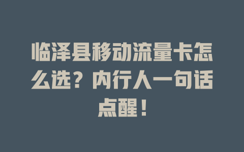 临泽县移动流量卡怎么选？内行人一句话点醒！