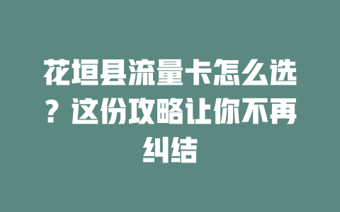花垣县流量卡怎么选？这份攻略让你不再纠结