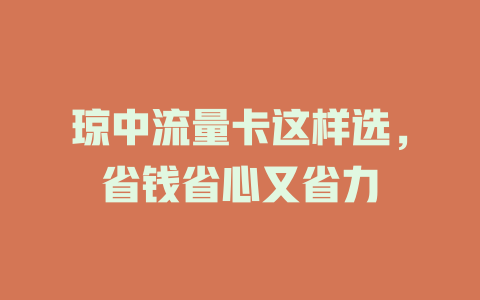 琼中流量卡这样选，省钱省心又省力