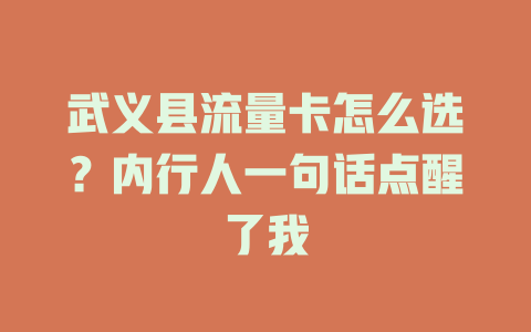 武义县流量卡怎么选？内行人一句话点醒了我