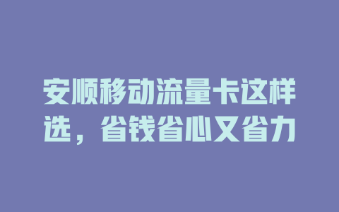 安顺移动流量卡这样选，省钱省心又省力