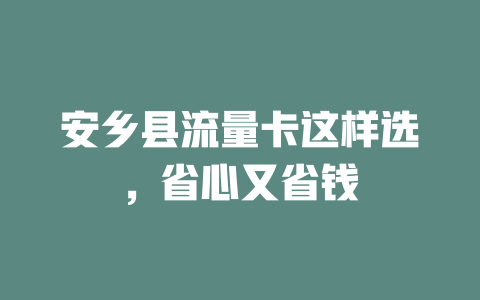 安乡县流量卡这样选，省心又省钱