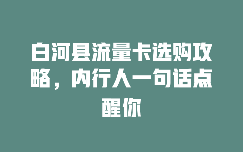白河县流量卡选购攻略，内行人一句话点醒你