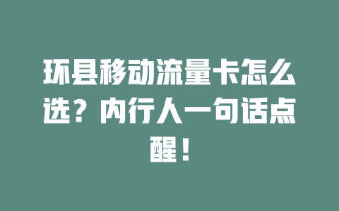 环县移动流量卡怎么选？内行人一句话点醒！