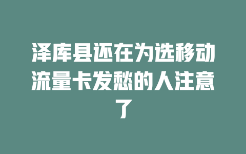 泽库县还在为选移动流量卡发愁的人注意了