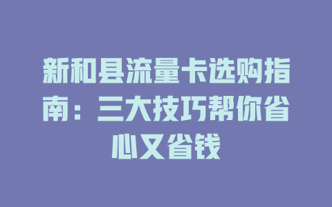 新和县流量卡选购指南：三大技巧帮你省心又省钱