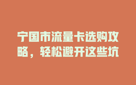 宁国市流量卡选购攻略，轻松避开这些坑