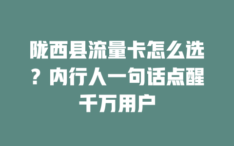 陇西县流量卡怎么选？内行人一句话点醒千万用户
