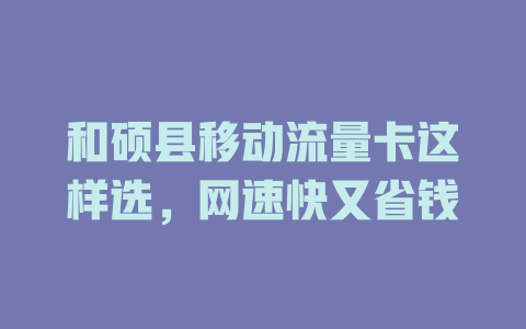 和硕县移动流量卡这样选，网速快又省钱