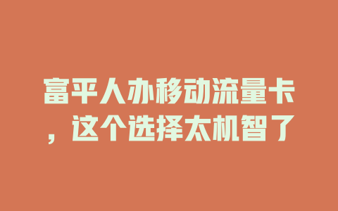 富平人办移动流量卡，这个选择太机智了