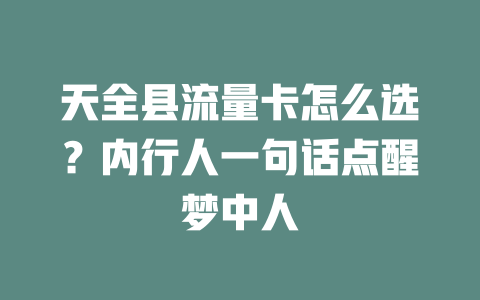 天全县流量卡怎么选？内行人一句话点醒梦中人