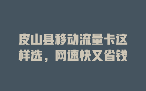 皮山县移动流量卡这样选，网速快又省钱