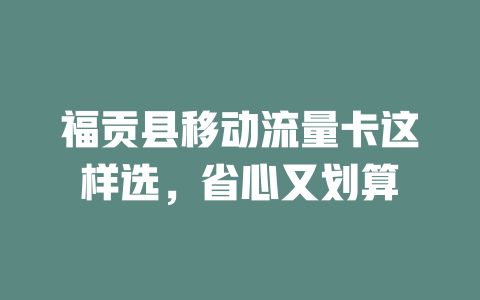 福贡县移动流量卡这样选，省心又划算