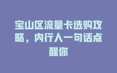 宝山区流量卡选购攻略，内行人一句话点醒你