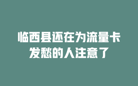 临西县还在为流量卡发愁的人注意了