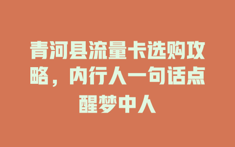 青河县流量卡选购攻略，内行人一句话点醒梦中人