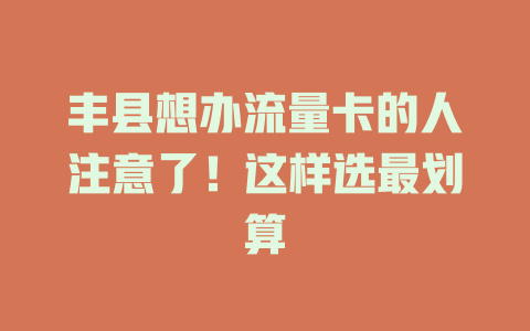 丰县想办流量卡的人注意了！这样选最划算