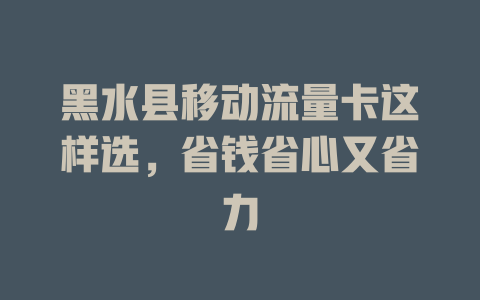 黑水县移动流量卡这样选，省钱省心又省力