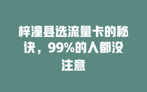 梓潼县选流量卡的秘诀，99%的人都没注意