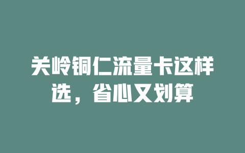 关岭铜仁流量卡这样选，省心又划算