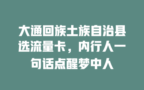 大通回族土族自治县选流量卡，内行人一句话点醒梦中人