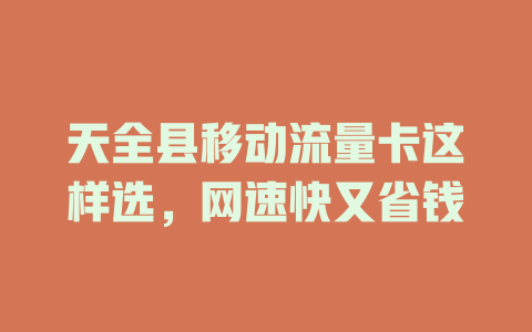 天全县移动流量卡这样选，网速快又省钱
