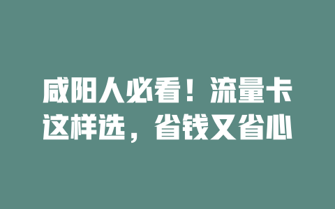 咸阳人必看！流量卡这样选，省钱又省心