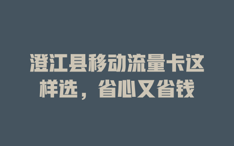 澄江县移动流量卡这样选，省心又省钱