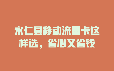 永仁县移动流量卡这样选，省心又省钱