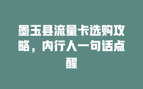 墨玉县流量卡选购攻略，内行人一句话点醒