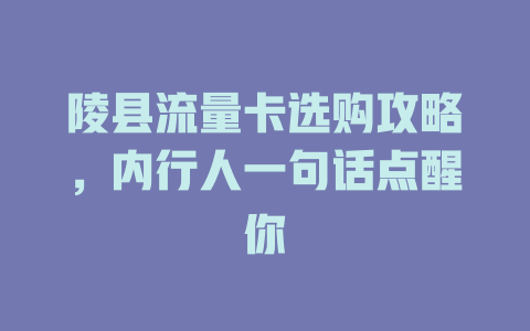 陵县流量卡选购攻略，内行人一句话点醒你