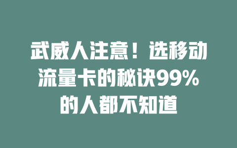 武威人注意！选移动流量卡的秘诀99%的人都不知道