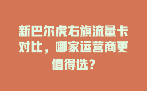 新巴尔虎右旗流量卡对比，哪家运营商更值得选？